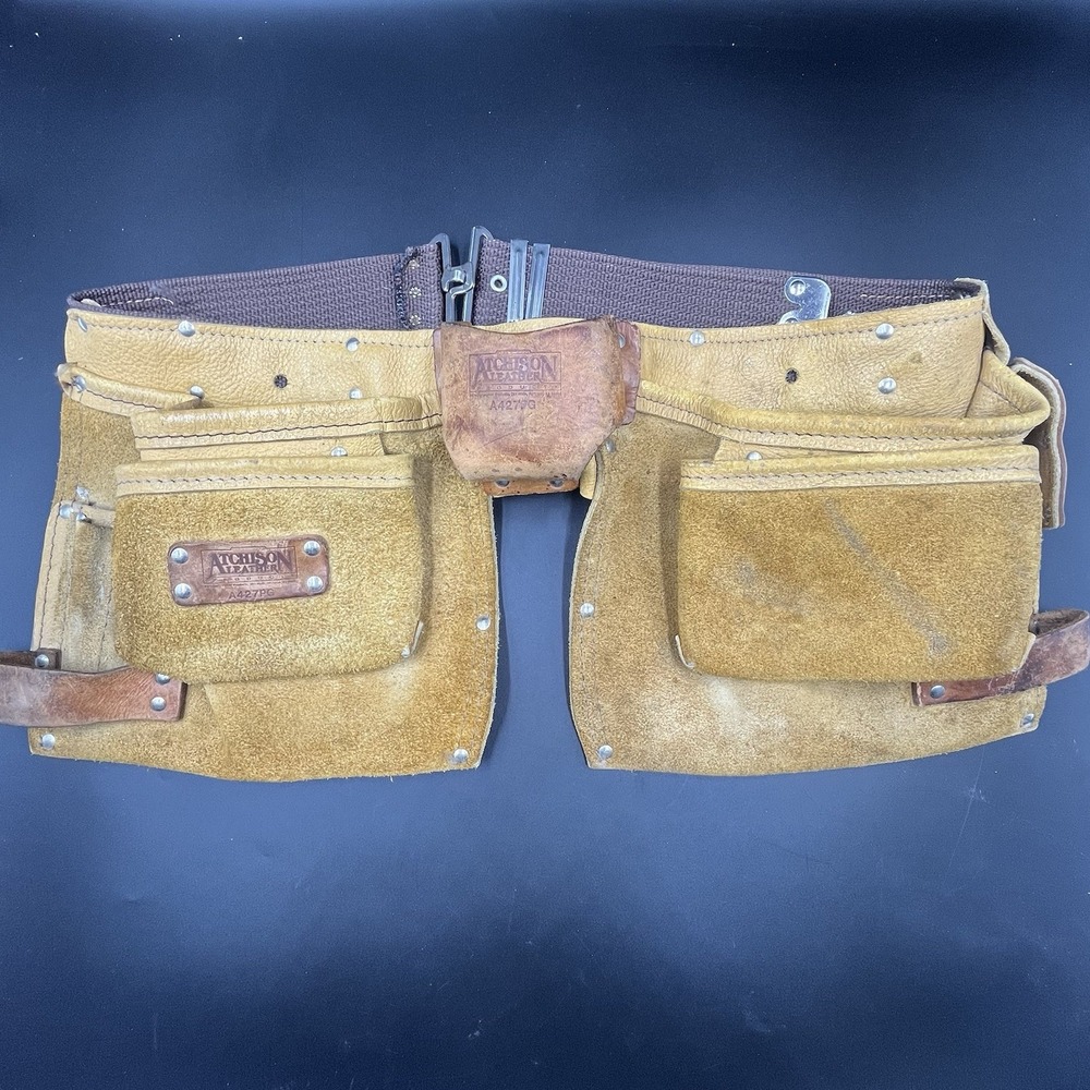 Vintage Atchison Tool‎ Belt A427-PG Leather Carpenter Apron Multiple Pouches USA
